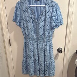 Chic Light Blue Eyelet Mini Dress